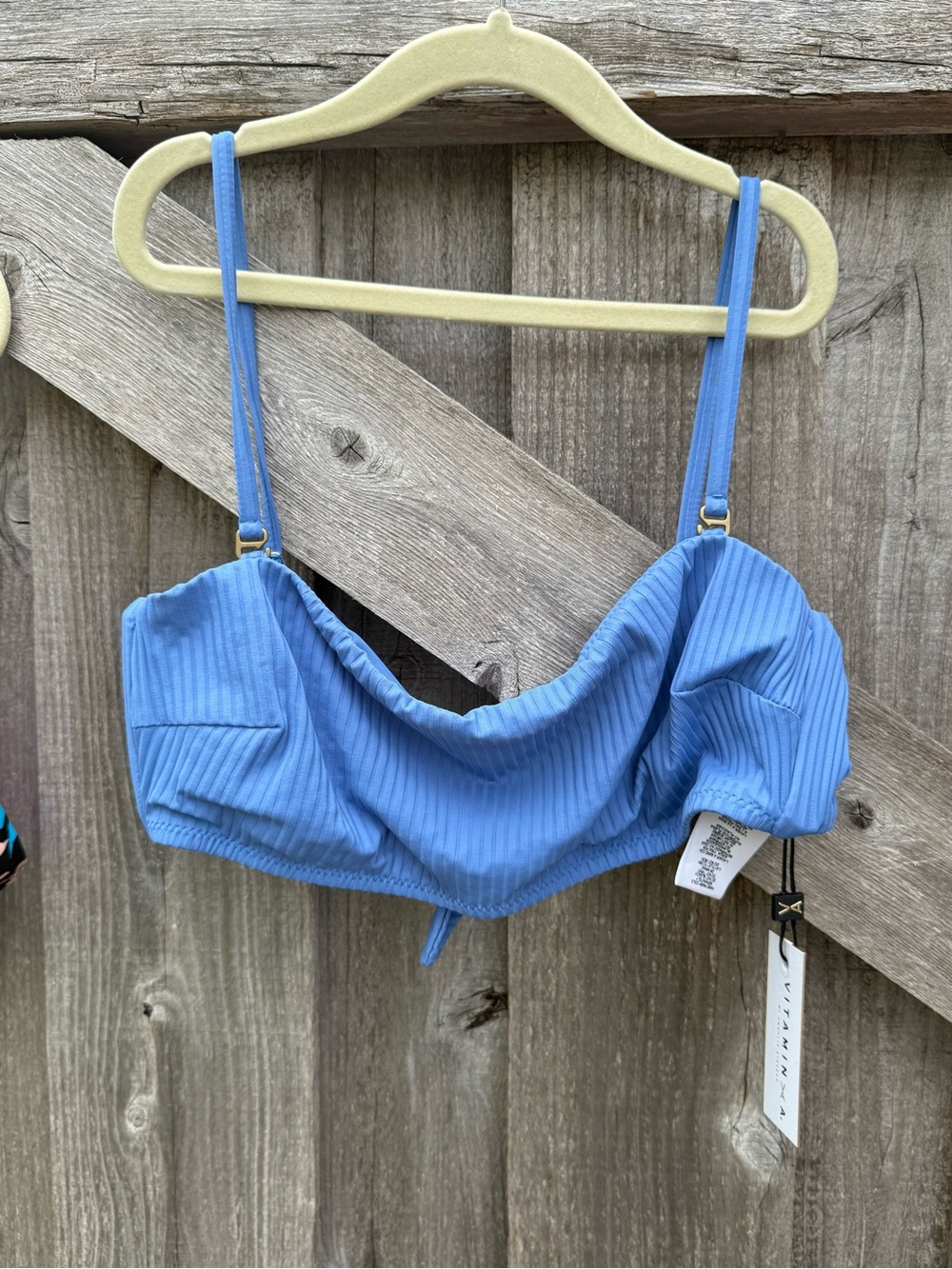 Vitamin A by Amahlia Stevens Blue Ribbed Bikini Top M NWT